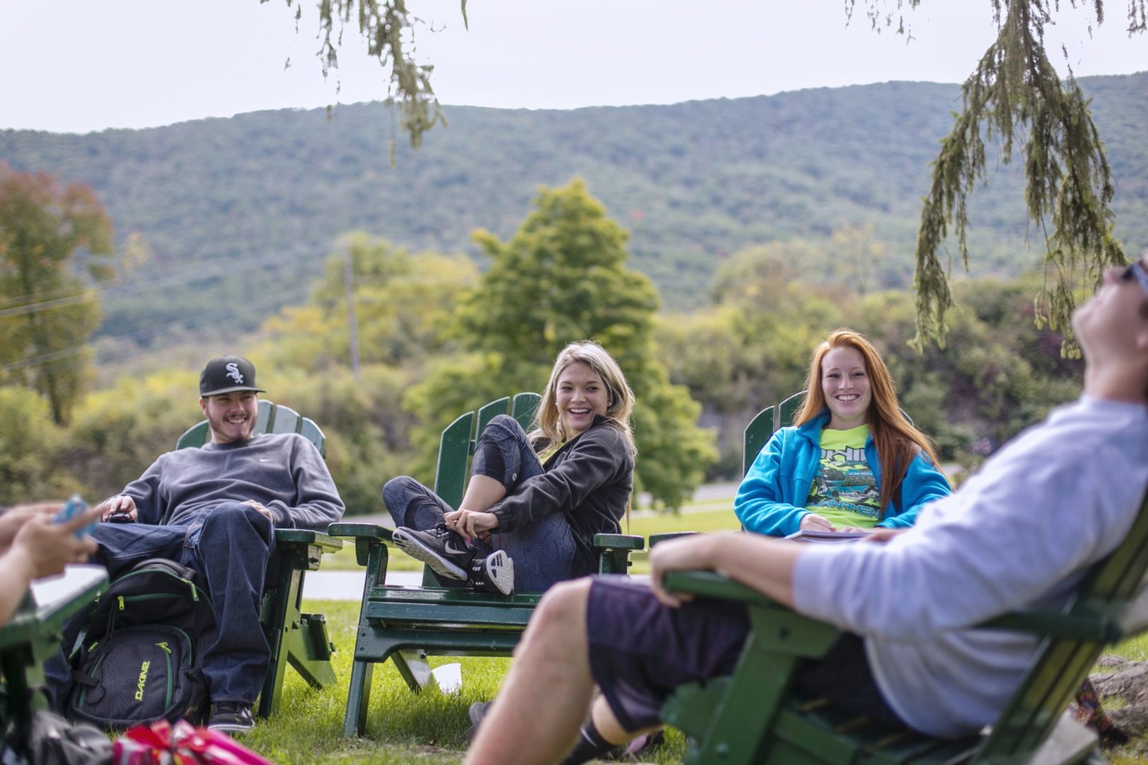 Students laughing in the Bluefield University Quad.