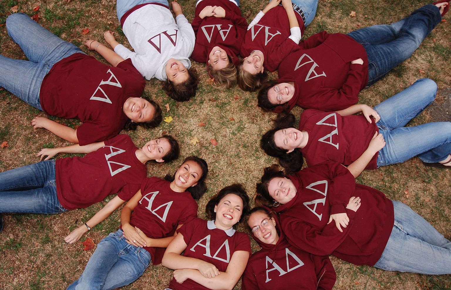 Bluefield University students showing their Alpha Delta Sorority pride.