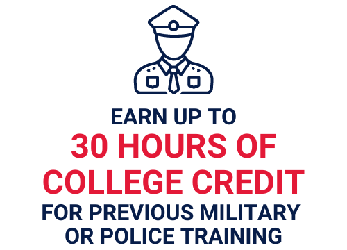 Earn up to 30 hours of college credit for previous military or police training.