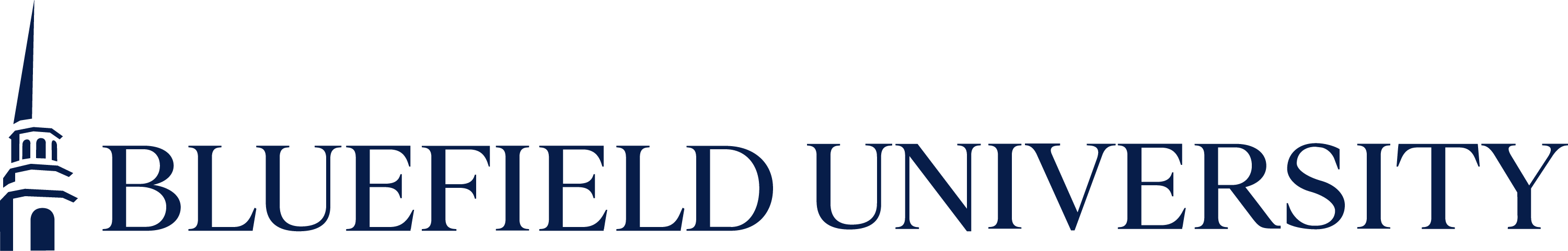 Bluefield University logo with chapel on left horizontal in blue.