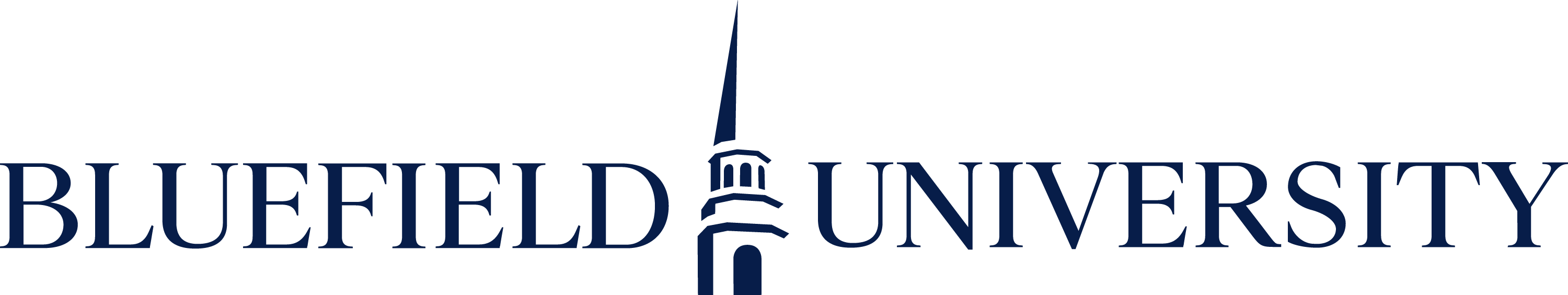 Bluefield University logo with chapel in center in blue.