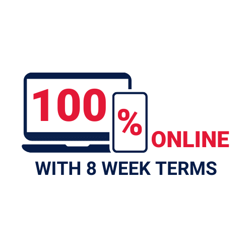 100% online program with 8 week terms.