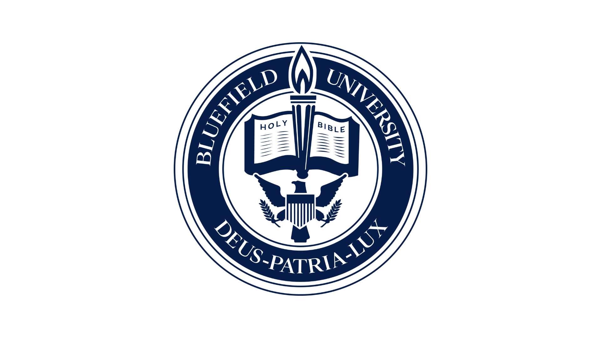 Bluefield University seal with the text "Deus-Patria-Lux".