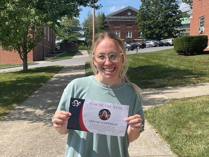 Abigail Gasperson receives a Ram of the Week certificate