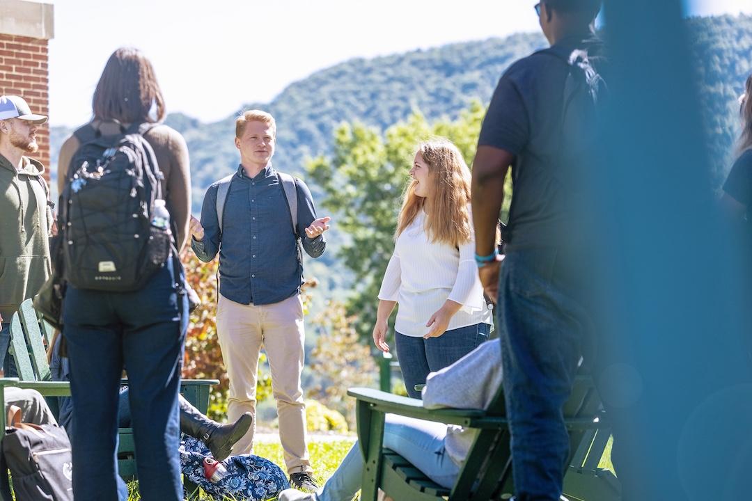 Students talking and laughing.