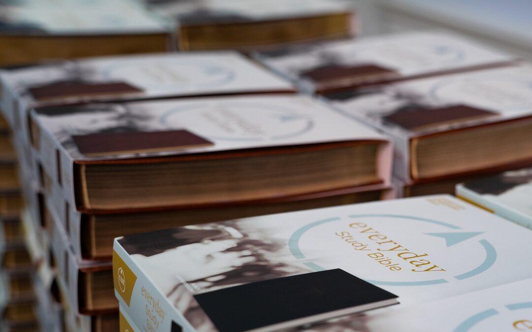 Stacks of new Bibles.