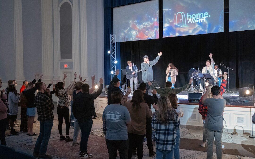 Students worshipping in the chapel.