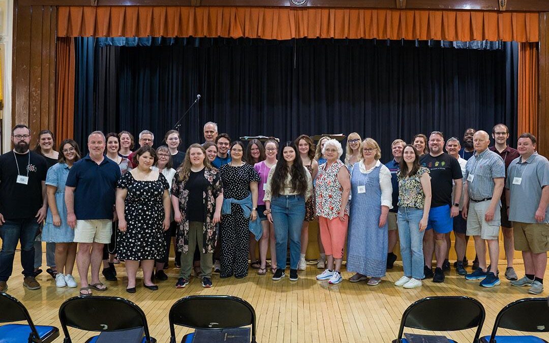 Bluefield University students, alumni, and friends at a choir rehearsal.