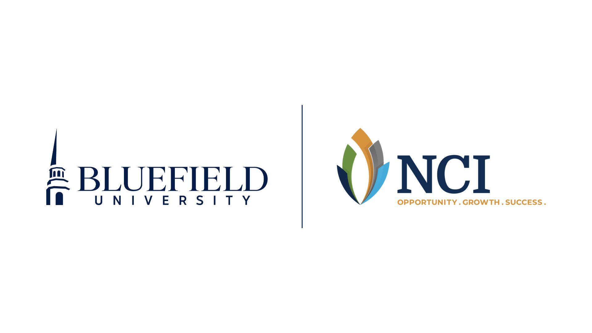 BU NCI Logos A graphic of the Bluefield University and New College Institute logos. The NCI logo features the tagline, "Opportunity. Growth. Success".