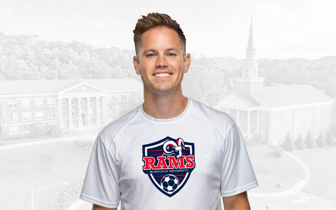 A headshot of Ryan McCarty with a grayscale image of campus as the background.