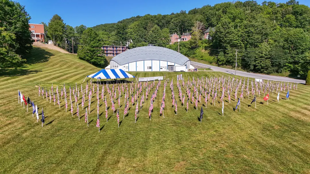 Field of Honor 2026 Hundreds of American flags near the Bluefield University Dome.