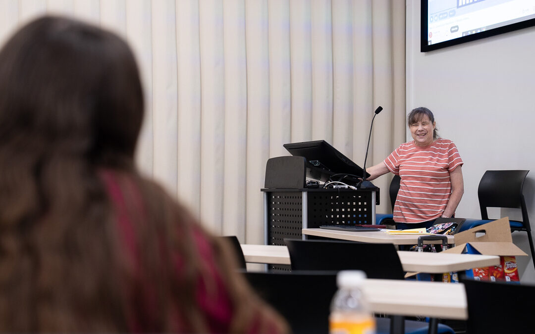Professor Wendy Beavers speaks in the Science Center Lyceum.