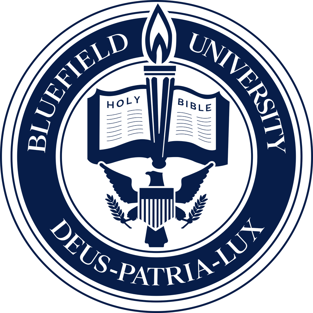 Seal (Navy RGB) - Bluefield University Bluefield University seal with the text "Deus-Patria-Lux"
